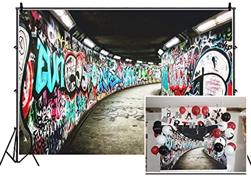 Leyiyi 6x4ft Photography Background Grunge Graffiti Wall Backdrop Vintage Oilpainting Abandoned Factory Passage Underground Path Comic Character Cowboy Western Party Photo Portrait Vinyl Studio Prop
