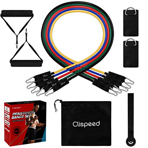 CLISPEED 11 UNIDS Conjunto de Bandas de Resistencia Apilables Bandas de Fitness de Entrenamiento con Puerta Ancla Correas de Tobillo Bolsas de Espuma Bolsa de Almacenamiento