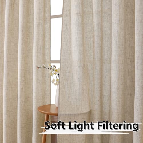 Tollpiz SDCHNATUR3024 Short Linen Tier Curtains Rod Pocket Semi Sheer Half Kitchen Curtain Burlap Light Filtering Thick Linen Drapes thumb #1