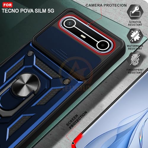 Image of Armor Bumper Back Cover Case for Tecno Pova Slim 5G Rotating Camera Cover, Ring Holder & Kickstand | Heavy Duty & 360 Degree Protection Tecno Pova Slim 5G Back Cover (Blue)