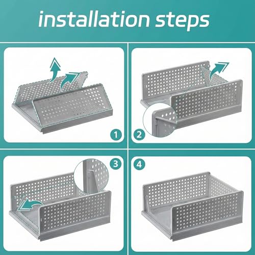 Image of mechdel Stackable and Foldable Wardrobe Storage Basket BIG SIZE- (Grey, 6)