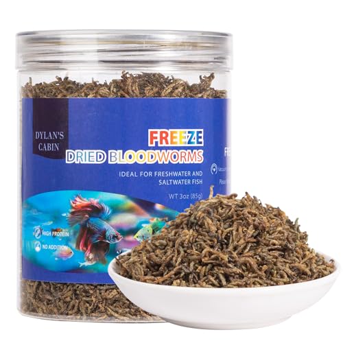Dylan's cabin Freeze Dried Blood Worms - High Protein Fish Food Natural Bloodworms for Freshwater and Saltwater Fish All Tropical Fish Bettas Goldfish Discus Guppy Cichlids (85g)