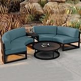 Deerou 北欧風防水ガーデンソファセット（4点セット）｜コンパクトアーチ型デザインの屋外用ソファテーブル｜庭園・バルコニー・ホテル用エクステリア家具 (半円)