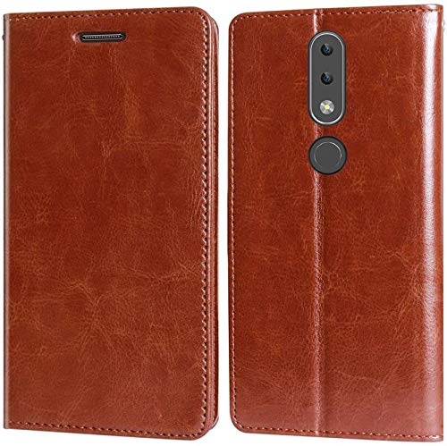 Pinaaki Enterprises Nokia 6.1 Plus PU Leather Vintage PU Leather Flip Cover Flap Cover PU Leather Flip Cover with Stand/Wallet/Card Holder - Brown