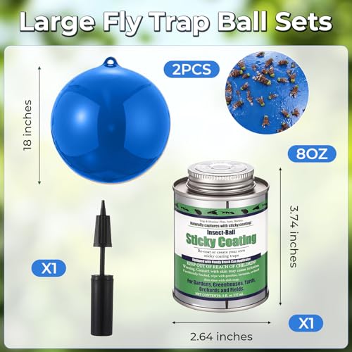 Mysora 2 Pcs Large Fly Trap Balls Hanging Fruit Fly Traps Outdoor Adhesive Insect Balls with a Sticky Coating Glue Air Pump Insect Catch Sticky Bug for Farm Orchard Deerflies Mosquito (Blue) - Image 3