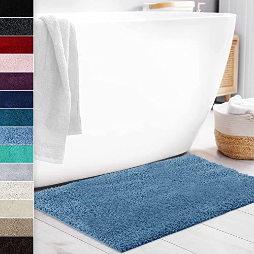 Karat Tapis de Bain Sky Soft - Rectangulaire & Rond - Retour antidérapant - Flore Douce et poète (50 x 60 cm, Bleu Clair)