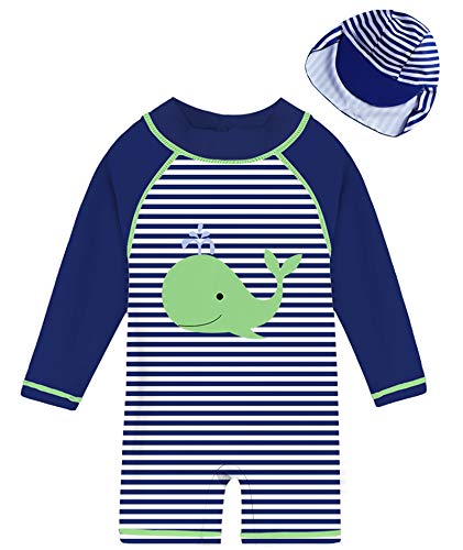 ADUKIDE Newborn Boys' Whale Swimwear Sunsuits One Piece Swimsuits with Sun Hat UPF 50+ Sun Protection Bathing Suits 3-6 Months