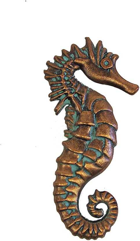 Treasure Gurus Verdigris Copper Metal Seahorse Kitchen Cabinet Pull Dresser Drawer Knob Nautical Hardware Beach Copper,Green