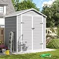Amopatio Outdoor Storage Shed with Floor, 6x4.5 FT Plastic Shed with Ventilation, Waterproof Resin Garden Sheds for Backyard,Patio,Lawn White Grey