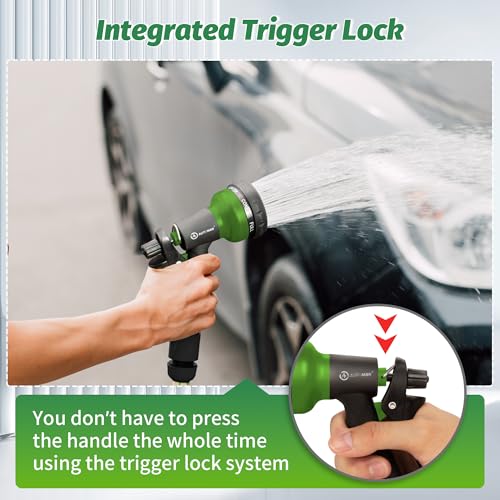 Image of AUTOMAN-Garden-Hose-Nozzle, 2 Pack ABS Water Spray Nozzle with Heavy Duty 7 Adjustable Watering Patterns,Slip Resistant for Watering Plants,Lawn& Garden,Washing Cars,Cleaning,Showering Pets - Green