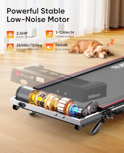 6 in 1 Folding Treadmill with 7% Incline, RUNIMON Walking Pad Treadmills for Home Foldable, 2.5HP Under Desk Running Pad Walk Pads Treadmill 1-12KM/H with LED Display, Magnetic Remote&APP Control - Image 6