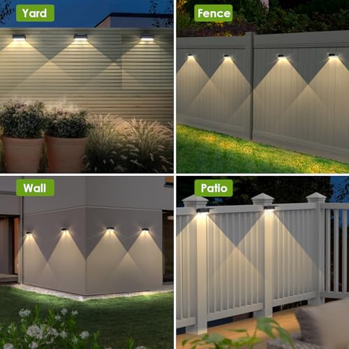 Image of Solar Fence Lights Outdoor - 3000 /4000 /6000K 3 Mode, IP65 Waterproof Fence Lights Solar Powered, Dusk to Dawn Solar Light for Outside, Backyard /Step /Patio /Deck /Stair Railings and Wall (8 pack)
