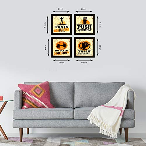Image of Indianara Set of 4 Fitness Gym Motivational Quotes Paintings (2147) without glass 9.5 x 9.5 inch each