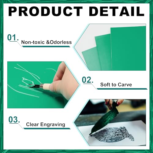 Image of Yeaqee 8 Pcs 9 x 12 Inch Linoleum Blocks for Printmaking Rubber Carving Block Soft Linocut Blocks Large Linoleum Sheet Lino Plates for Engraving Art Project Printmaking Artist Studio Supplies, Green