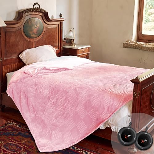 Electric Blanket Queen Size 84''X90'' - Heated Blanket with Dual Control Fast Heating 10 Heating Levels & 10 Hours Auto Off,ETL Certified Machine Washable (Light Pink)