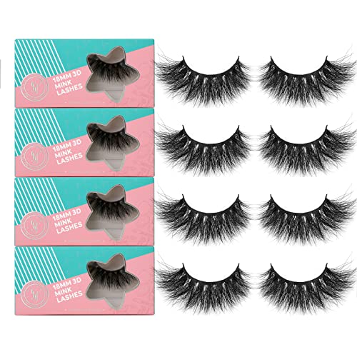 SY LASHES 18mm Mink Lashes 3D Real Mink Lashes Cat Eye Fluffy Cross False Eyelashes Wispy Soft Reusable Luxury Volume 5D Fake Eyelashes (Star02, 4 Pairs)