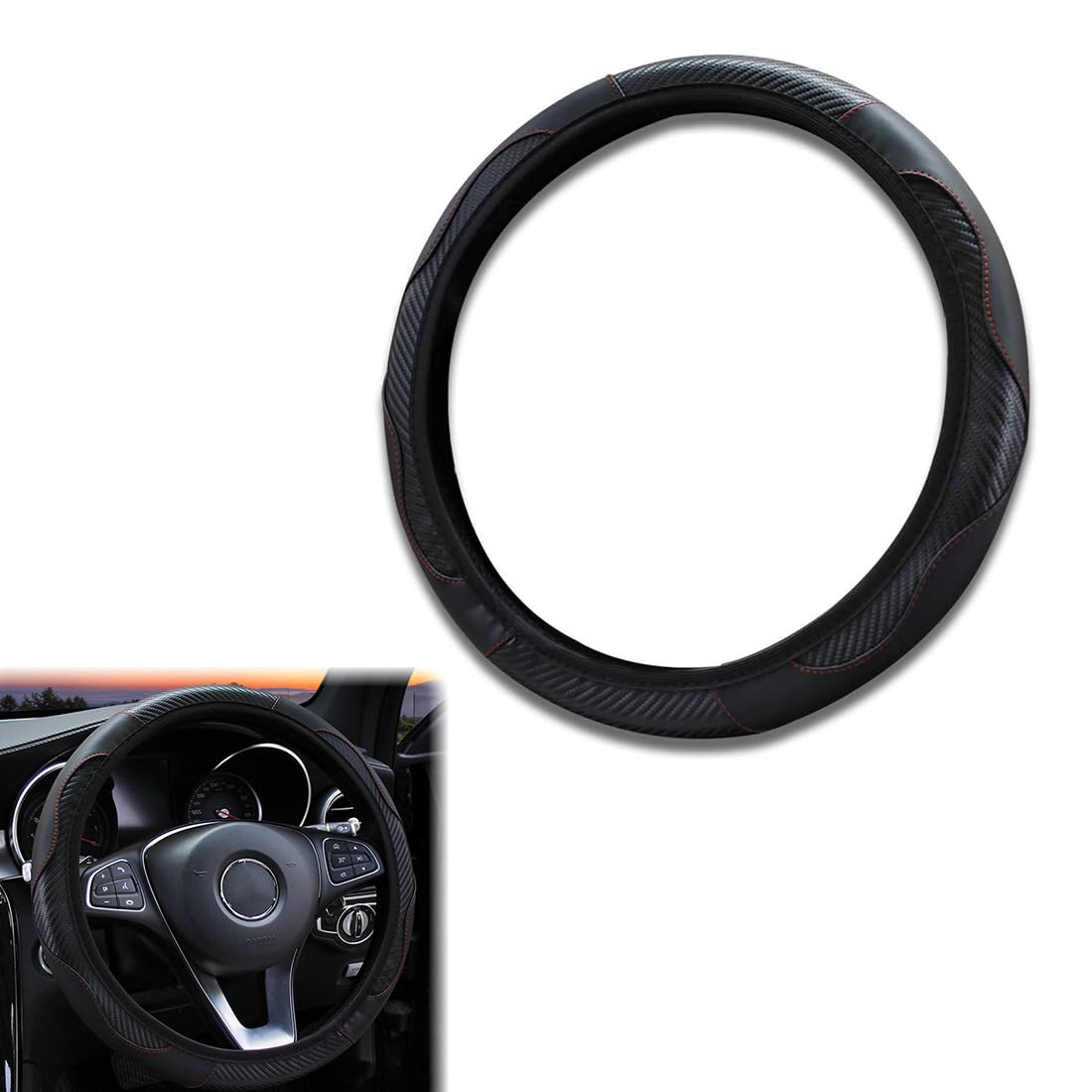 1 PCS coprivolante per Auto, coprivolante in Pelle Elastica, Volante Antiscivolo per Veicoli, Accessori universali per Volante, Antiscivolo in Pelle PU Traspirante Copristerzo, Nero
