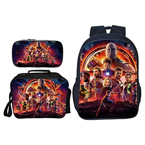JKAINI Mochila De Los Niños 3D Thanos De Dibujos Animados De Impresión Mochila Escolar De Tres Piezas,A-OneSize