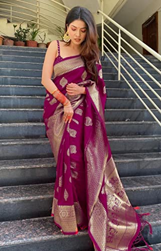 Image of Women's Kanjivaram Soft Silk Banarasi Saree With Blouse Piece | Banarasi Sari For Women | Saree with Blosepiece