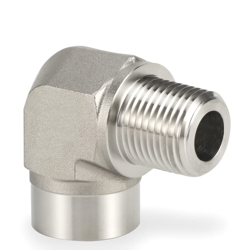 Accesorio de tubería de codo SS316 hembra a macho NPT 1/4 3/8 1/2 3/4 pulgadas conector 3000psig WP reemplazo de acero inoxidable-rosca NPT, 1/2"