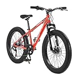 24x3 Inch Fat Tire Bike Adult/Youth Full Shimano 7 Speeds Mountain Bike, Dual Disc Brake, High-Carbon Steel Frame, Front Suspension, Mountain Trail Bike, Urban Commuter City Bicycle