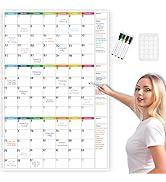 Dry Erase Calendar for Wall 24" x 36" - Undated 3 Month Wall Calendar Dry Erase Reusable Whiteboa...