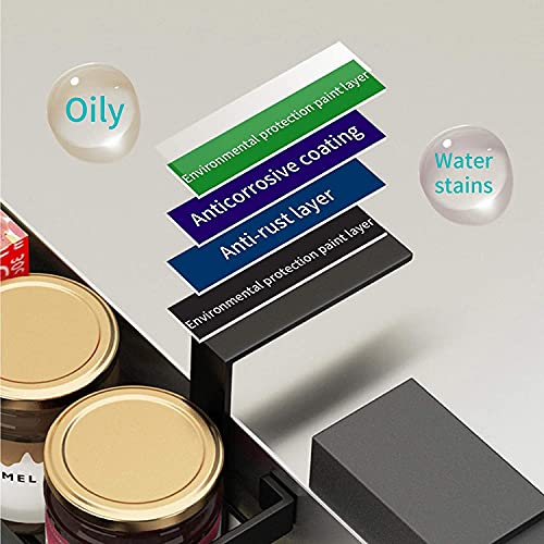 Foto von Klivien - Hängeregal Küchenregal für Kühlschrank Aufbewahrung von Gewürzen aus Metall ohne Bohren Multifunktion 3-lagiges mit Küchenreling und 7 Haken (silber)