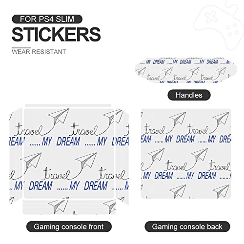 Paper Plane Travel Dream Cute Sticker Skin Protector Slim Cover For Ps-4 Slim/Ps-4 Pro Console & 2 Controller #TOP1