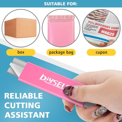 Image of DIYSELF 24 Box Cutter, Utility Knife Retractable, Mini Utility Knife with Single Edge Razor Blades, Small Box Cutters Bulk for Home, Office (Pink)