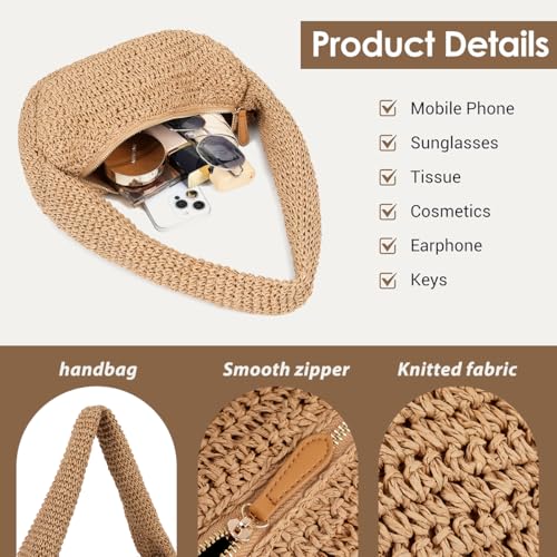 Bolso tejido de paja para mujer, estilo hobo miniatura 5