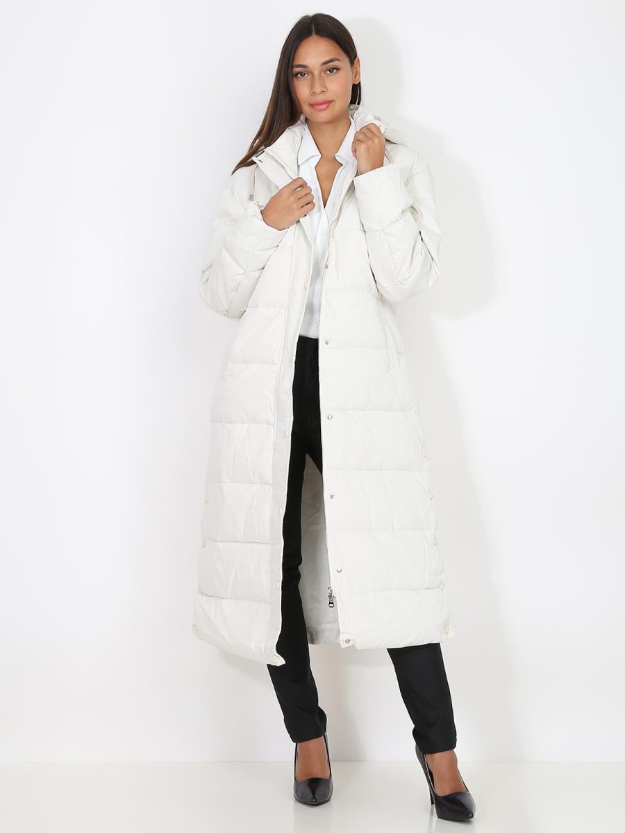 La Modeuse - Piumino lungo Oversize con cappuccio con coulisse, beige, S