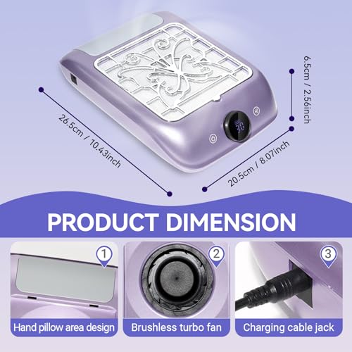 Recolector de polvo para uñas con pantalla LED y velocidad ajustable miniatura 4