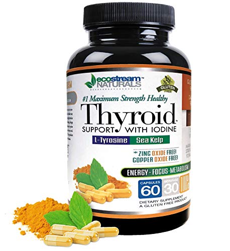 Thyroid Support Complex with Iodine - Zinc Oxide and Copper Oxide Free Formula by EcoStream Naturals - Supports Energy, Metabolism and Mental Focus