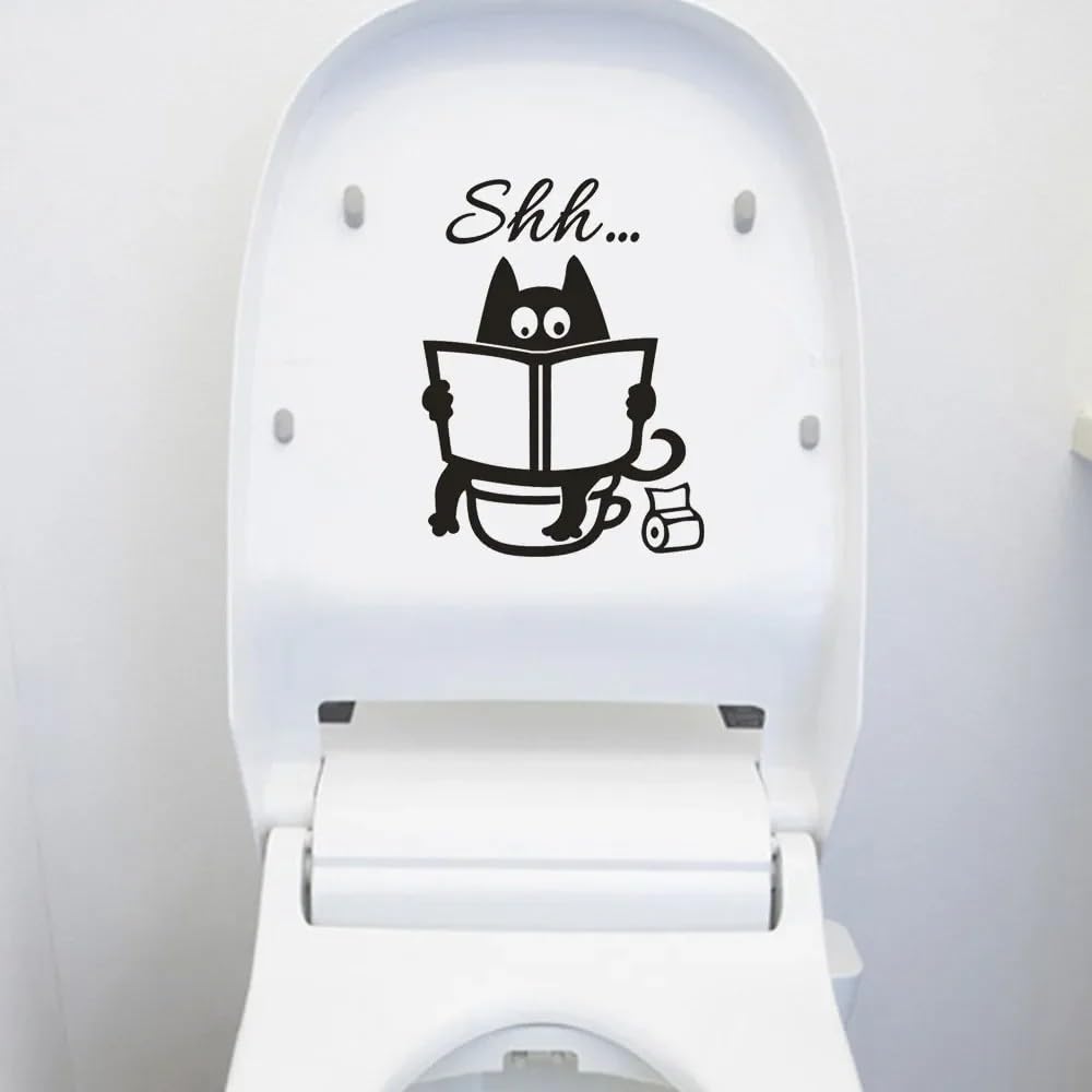 Cute Cat Shh Pattern Toilet Wall Stickers Unique Accessories Removable Decal Vinyl Mural Washing Room 20cm x 14cm