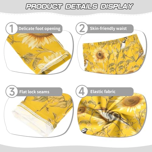 Birds on Sunflowers 1 Girls Leggings Athletic Pants Tights Stretch Bottom3