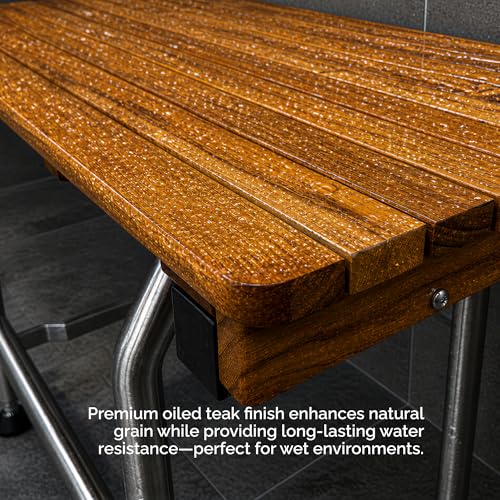 Banc de douche en teck conforme ADA avec siège mural pliable 61cm - 8