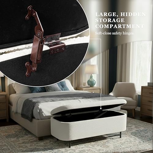 Image of HomePop 46 inch Ellipse Storage Bench with Metal Legs - Cream Boucle