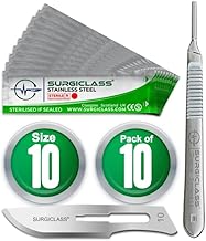 Surgical Scalpel Surgical Blades # 10 Stainless Steel Sterile Pack of 10 and Handle No 3 Perfect for wood art, Surgical, Sculpting, Repairs, Lab Anatomy, Sign, Card Making Lab Training SURGIGR10-10