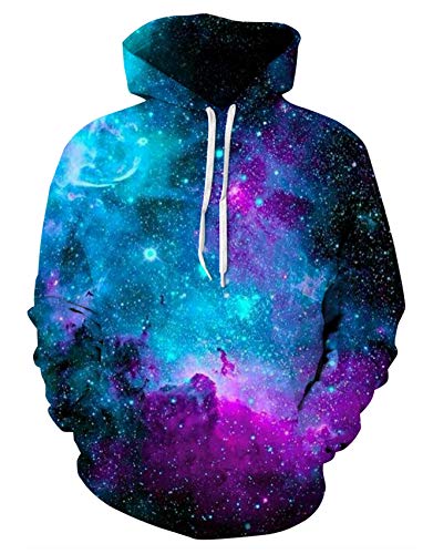 Loveternal Womens Mens Space Hoodies Deep Blue Nebula Funny Graphic Hooded for Teens Unisex 3D Galaxy Hoodie Novelty Gym Pullover Sweatshirt with Big Pockets XL