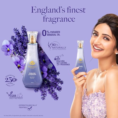 Image of Yardley London English Lavender Perfume for Women, 100ml - 90% Naturally Derived, Daily Wear Spray | Lavender & Musk Fragrance