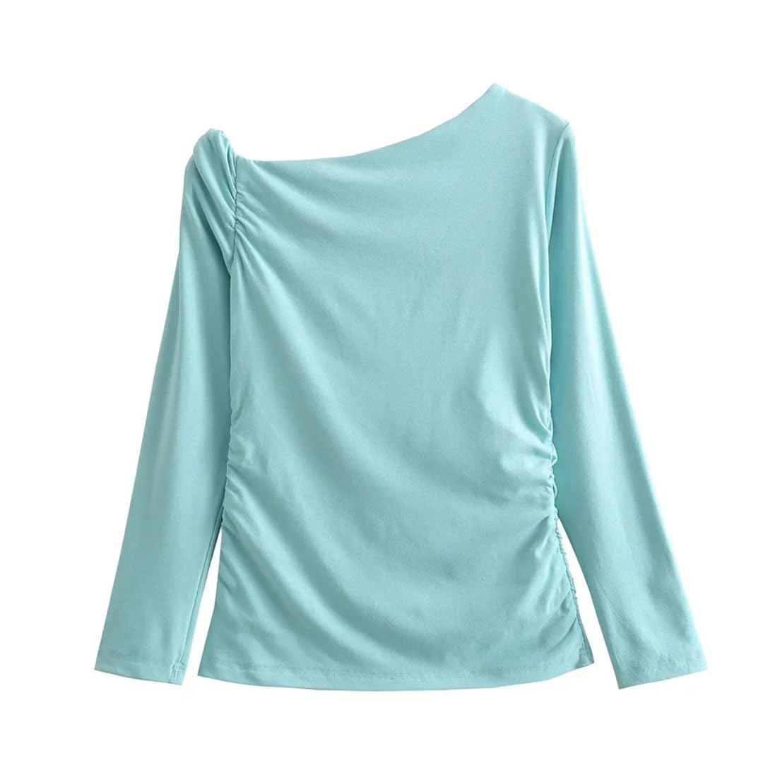 Primavera - Maglietta asimmetrica da donna, con spalle scoperte, spalle scoperte, vestibilità aderente