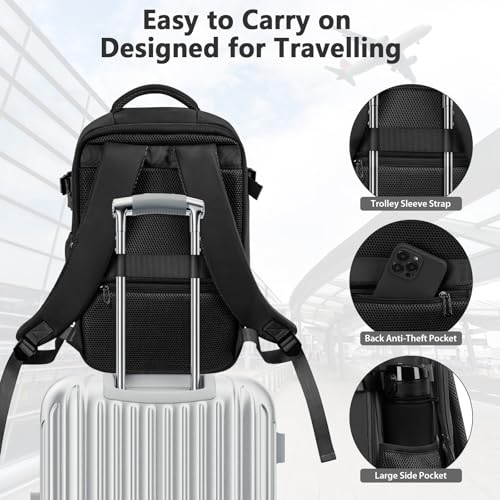 OTAHGK Bagage Cabine 40x20x25 pour Ryanair Sac à Dos de Voyage Bagage à Main Avion Sac à Main sous Le Siège Valise Sac Ordinateur Portable avec Port de Charge USB-Noir – Image 5