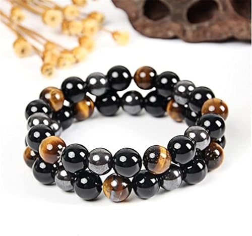 image for WFJ Black Obsidian Hematite Triple Protection Bracelet Tiger Eye Beads