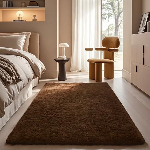 Ophanie Brown Rugs for Bedroom Living Room, Fluffy Fuzzy Furry Ca...