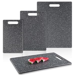 Plastic Cutting Board Set of 3, Kitchen Cutting Board, Dishwasher Safe, Easy to Clean and Grip Chopping Boards for Meat Veggies, 3 Size (Black)