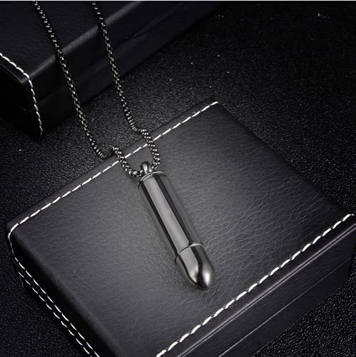 Blowin Stainless Steel Memorial Cremation Ash Urn Vial Tube Bullet Pendant Keepsake Necklace, Golden, Free Chain (Black) BW1P20004112