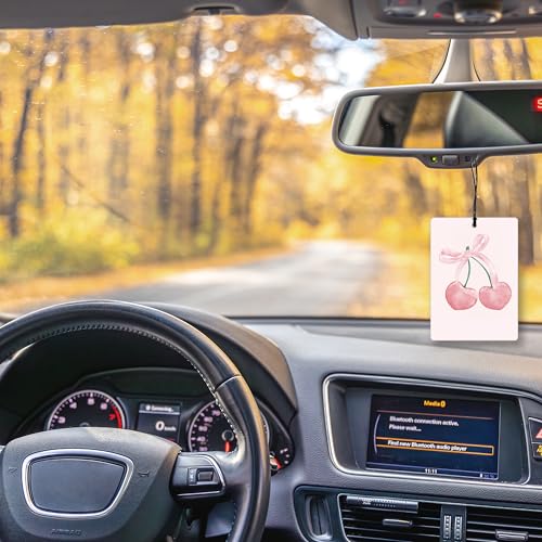 Image of Coquette Pink Bow Lavender Car Air Freshener, Preppy Pink Cherry Disco Ball Yes Girl You Can Hanging Air Freshener 4 Pcs for Cars Closet Drawer Books, Girly Car Accessories Mirror Decor for Women