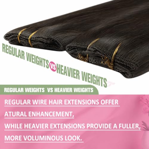 Image of YoungSee Wire Human Hair Extensions Ash Brown, Wire Hair Extensions Real Human Hair, Can Be Styled Straight Remy Hair, Human Hair Fish Line Extensions, 18 Inch 85G Medium Length Dark Ash Brown