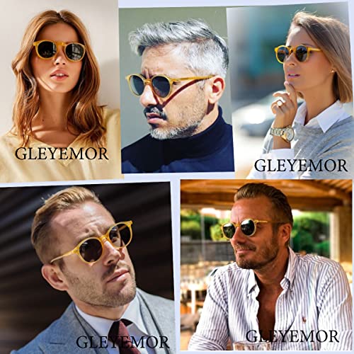 Image of Gleyemor Vintage Polarized Sunglasses for Men Round Sunglasses UV400 Protection Retro Hand-crafted Acetate Frame