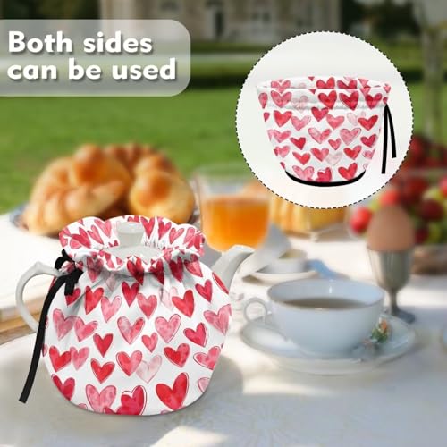 Image of Heart Love Kitchen Teapot Dust Cover,Lightweight Teapot Cosy Breakfast Warmer for Home Kitchen, Both Sides Can Be Used Red Christmas Decor